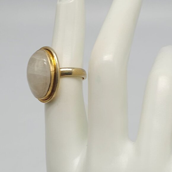 Vintage Gold Plated 925 Sterling Silver Ring With Round White Quartz Size 7 - Picture 2 of 6